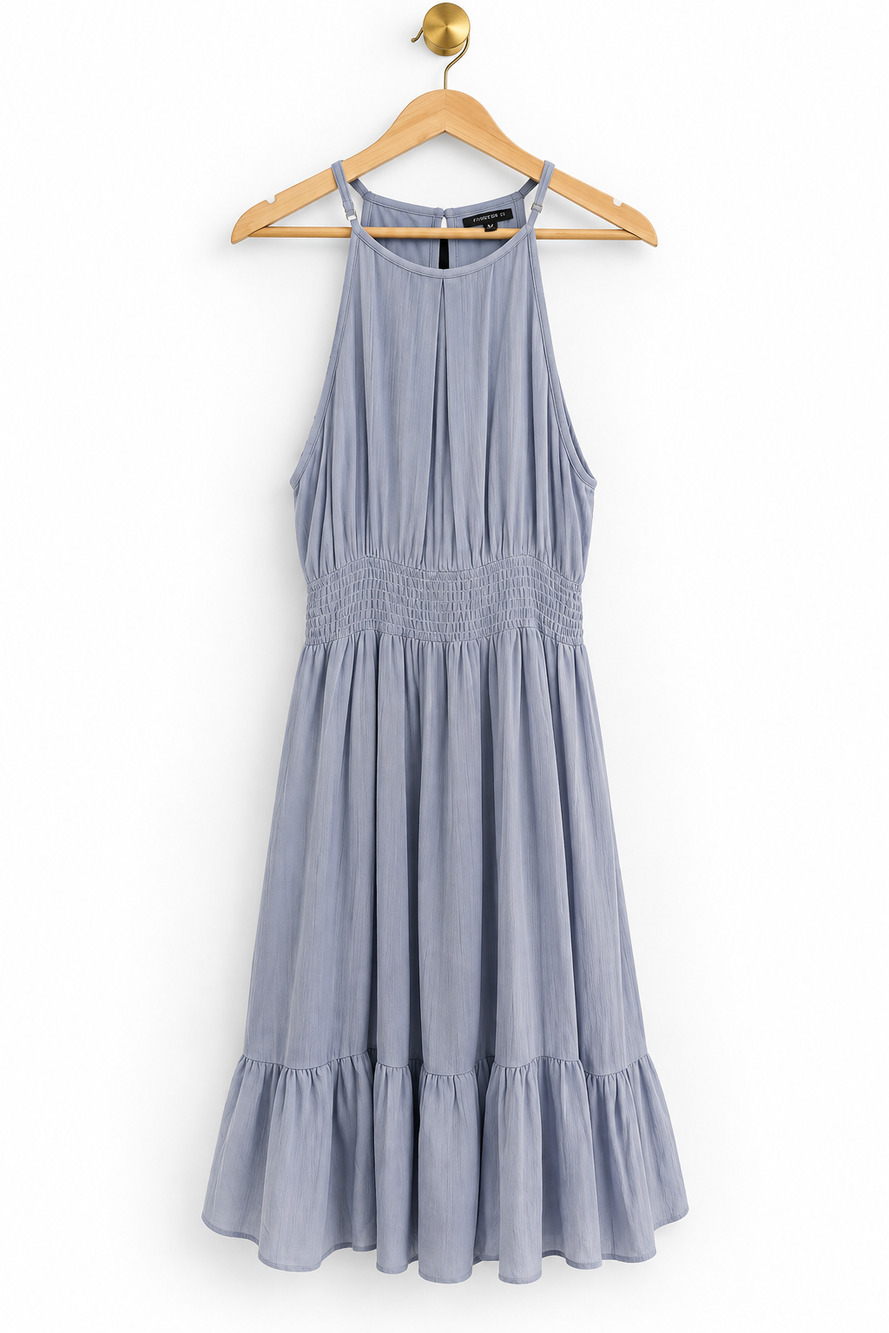 Staccato Blue Halter Midi Dress Size Medium Smocked Waist Flowy Dress